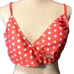 NWT Bobbie Brooks Bikini Top- Pink Coral with White Polka Dots